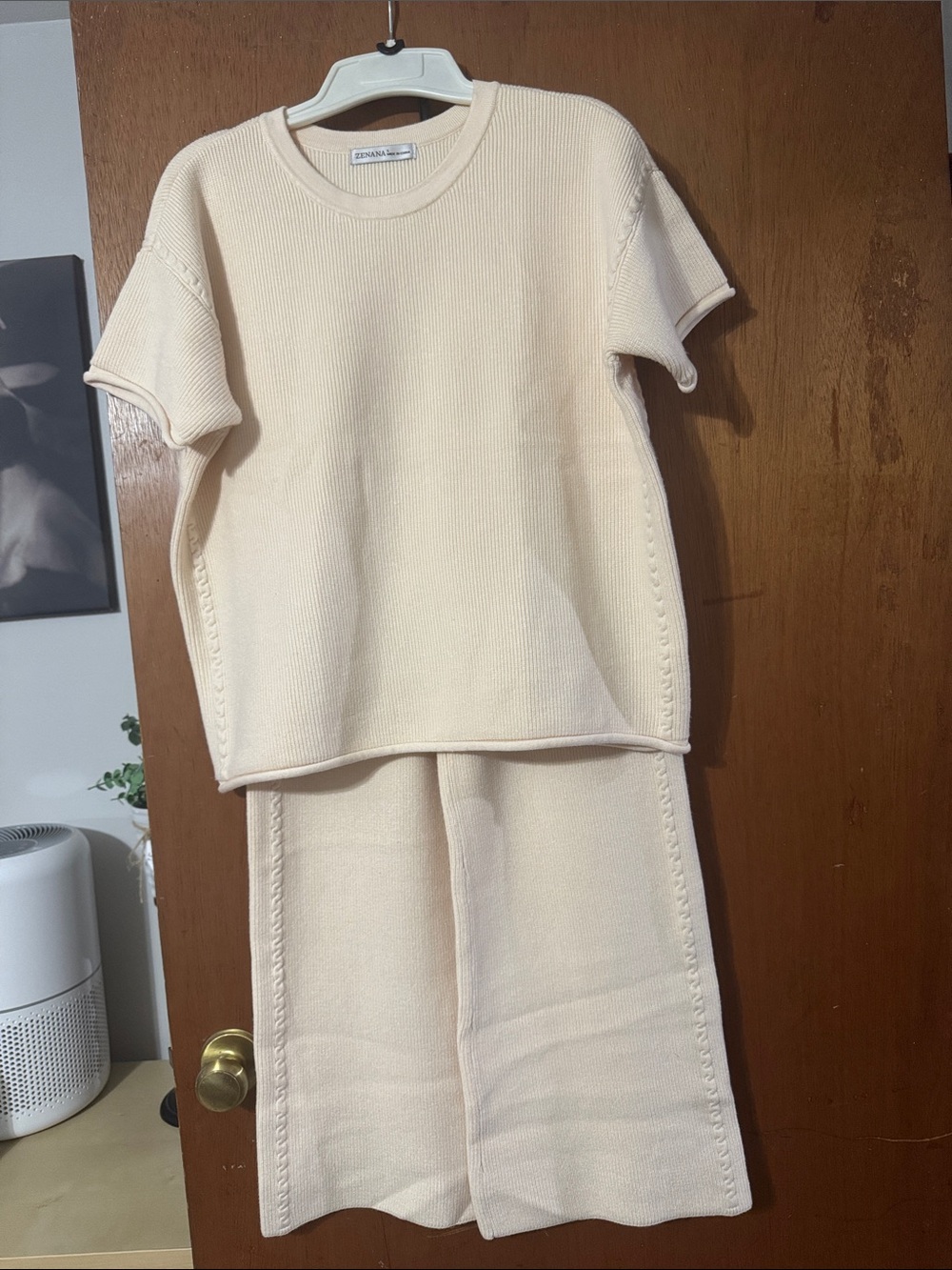 Zenana Cream Sweater wide leg pant set